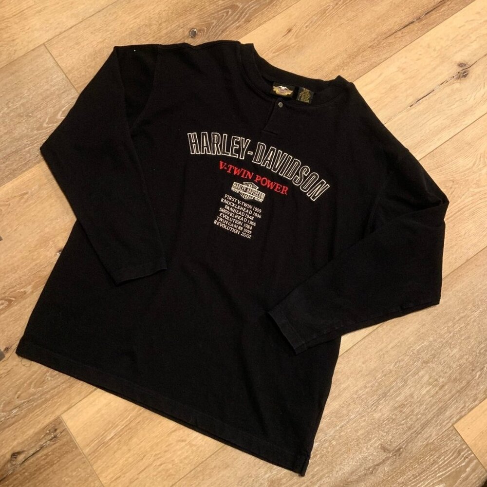 Vintage Harley Davidson Motorcycle V Twin Power Heavy Weight Long-Sleeve Shirt